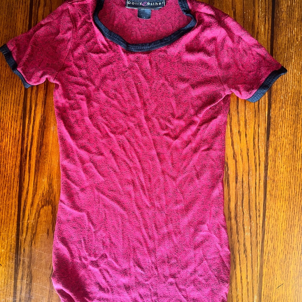 Polly & Esther Red Ribbed Fitted Short Sleeve T-Shirt